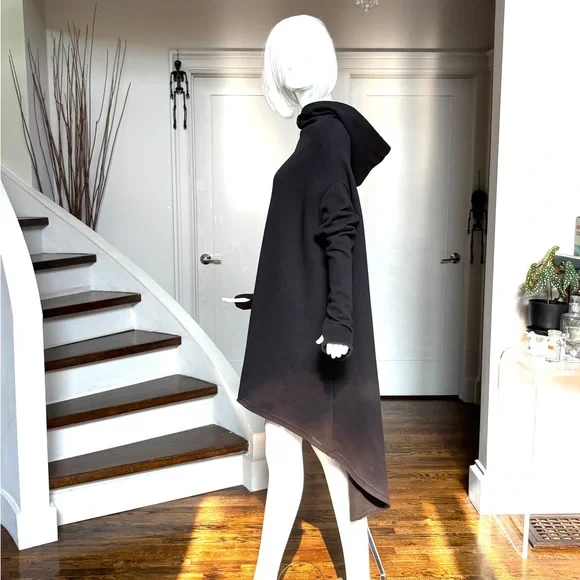 Killstar Black High Low Hoodie Cape Cloak Dress Tunic - Picture 6 of 15